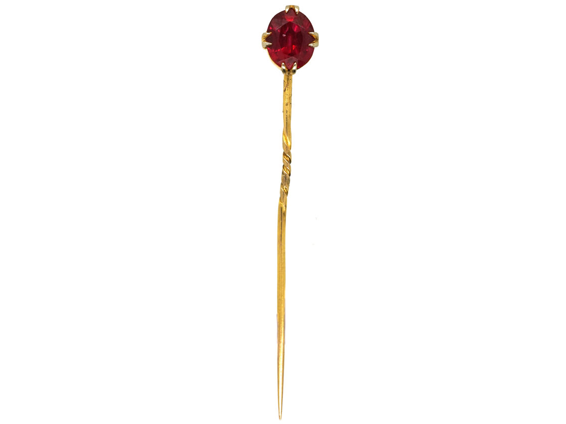 Synthetic Ruby 15ct Gold Tie Pin (90SS) The Antique Jewellery Company