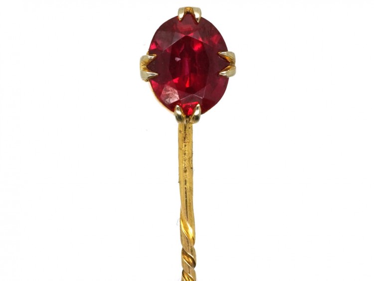 Synthetic Ruby 15ct Gold Tie Pin