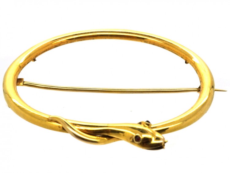 Large Victorian 15ct Gold Oval Snake Brooch