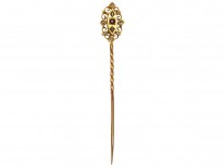 Victorian 15ct Gold Tie Pin Set With a Ruby & Rose Diamonds
