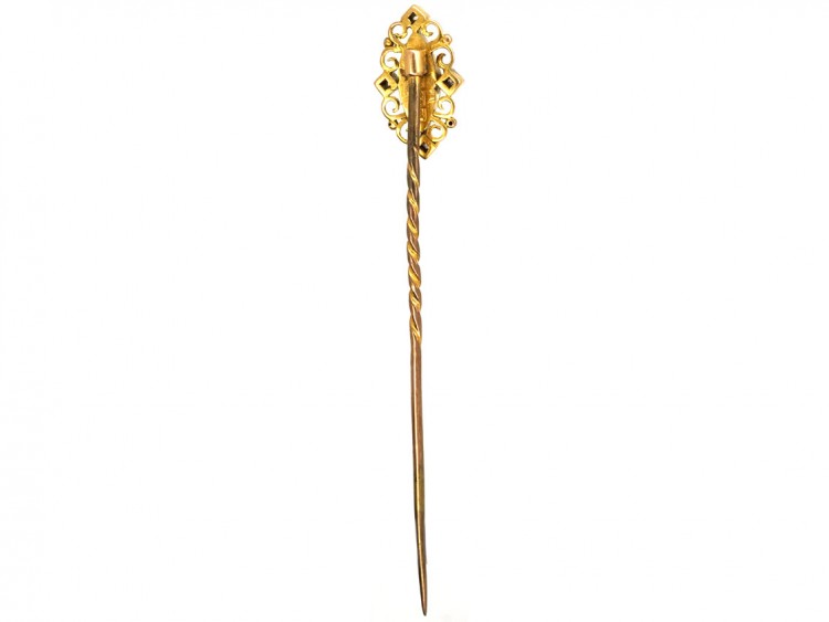Victorian 15ct Gold Tie Pin Set With a Ruby & Rose Diamonds