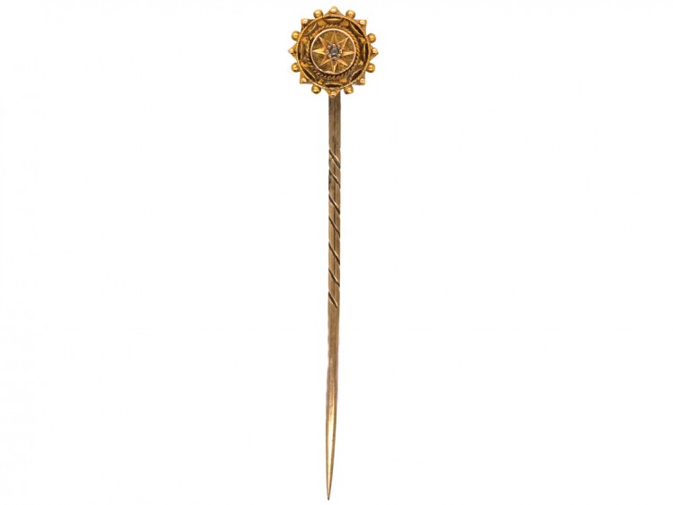 Victorian 15ct Gold & Rose Diamond Round Tie Pin