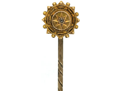Victorian 15ct Gold & Rose Diamond Round Tie Pin