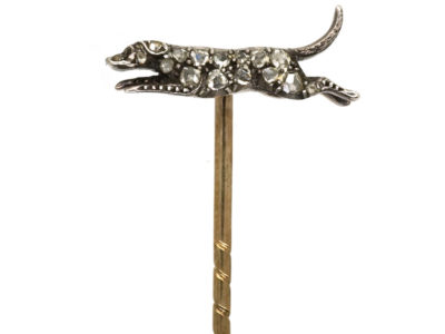 Edwardian Diamond Hound Tie Pin in Original Tessier Case