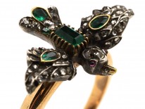 Georgian Emerald & Diamond Dove on an 18ct Gold Shank Ring