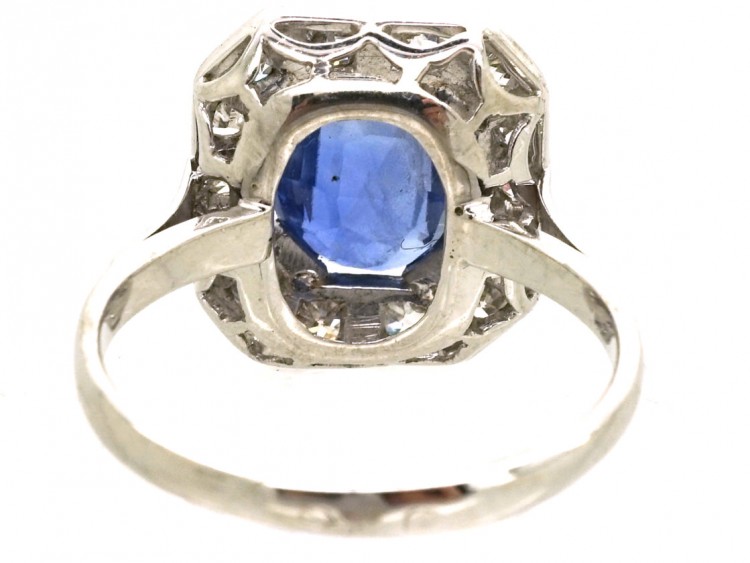 18ct White Gold Sapphire & Diamond Rectangular Cluster Ring