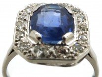 18ct White Gold Sapphire & Diamond Rectangular Cluster Ring