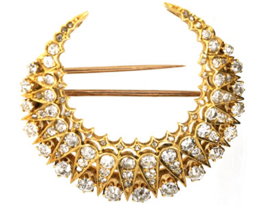 Victorian 18ct Gold & Diamond Crescent Brooch