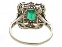 Art Deco Platinum, Emerald & Diamond Rectangular Ring