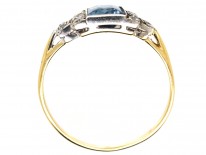 Art Deco 18ct Gold & Platinum, Aquamarine & Diamond Ring