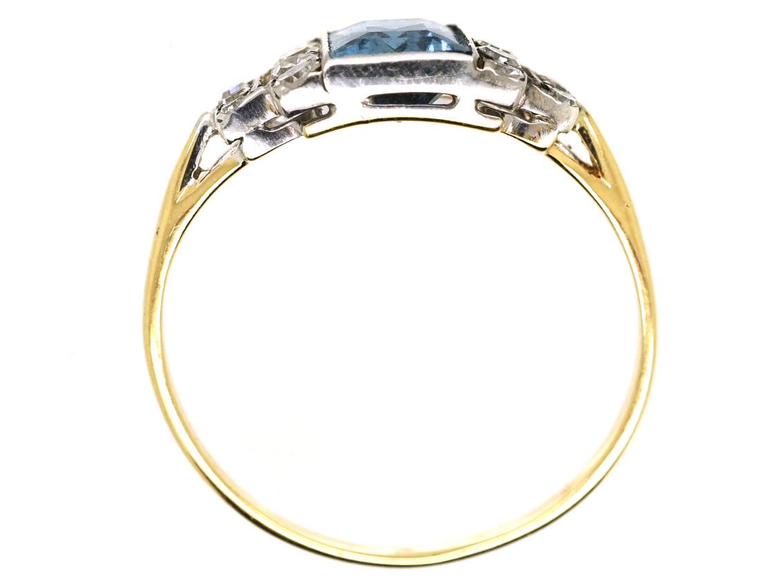 Art Deco 18ct Gold & Platinum, Aquamarine & Diamond Ring (505K) | The ...