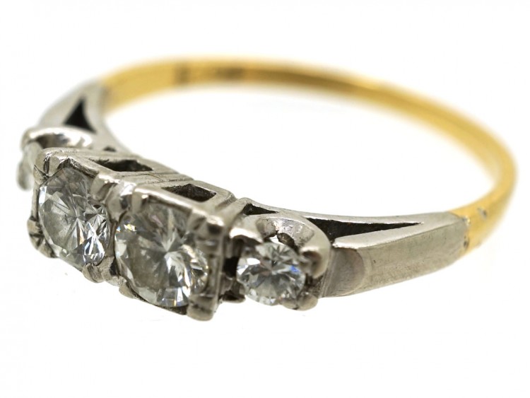 Art Deco 18ct Gold & Platinum, Four Stone Diamond Ring