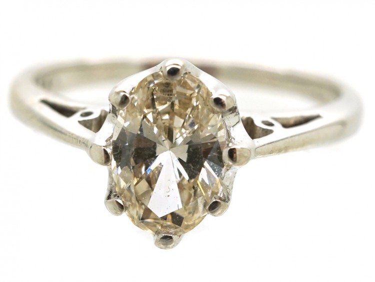 18ct White Gold, Oval Diamond Single Stone Ring