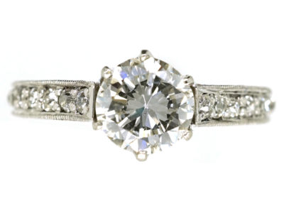 Platinum & Diamond Solitaire Ring With Diamond Set Shoulders