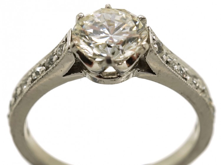 Platinum & Diamond Solitaire Ring With Diamond Set Shoulders