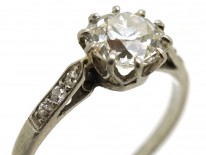 Art Deco Platinum & Diamond Solitaire Ring With Diamond Set Shoulders