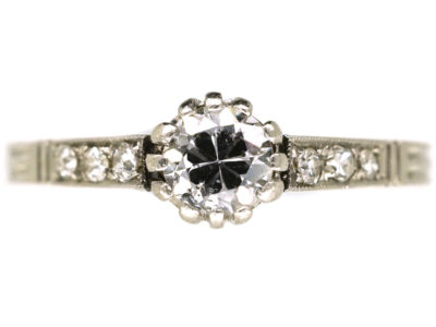 Platinum & Diamond Solitaire Ring With Diamond Shoulders
