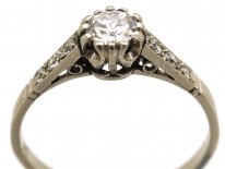 Platinum & Diamond Solitaire Ring With Diamond Shoulders