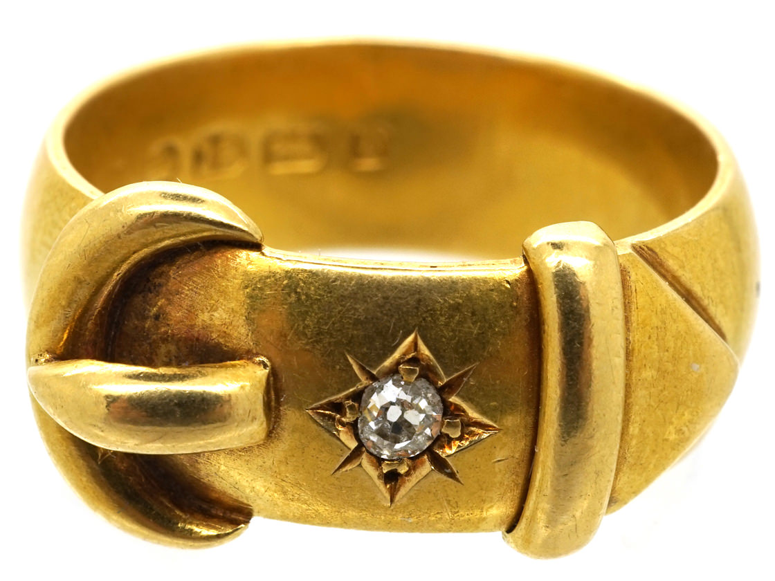 Victorian 18ct Gold & Diamond Buckle Ring (589K) The Antique