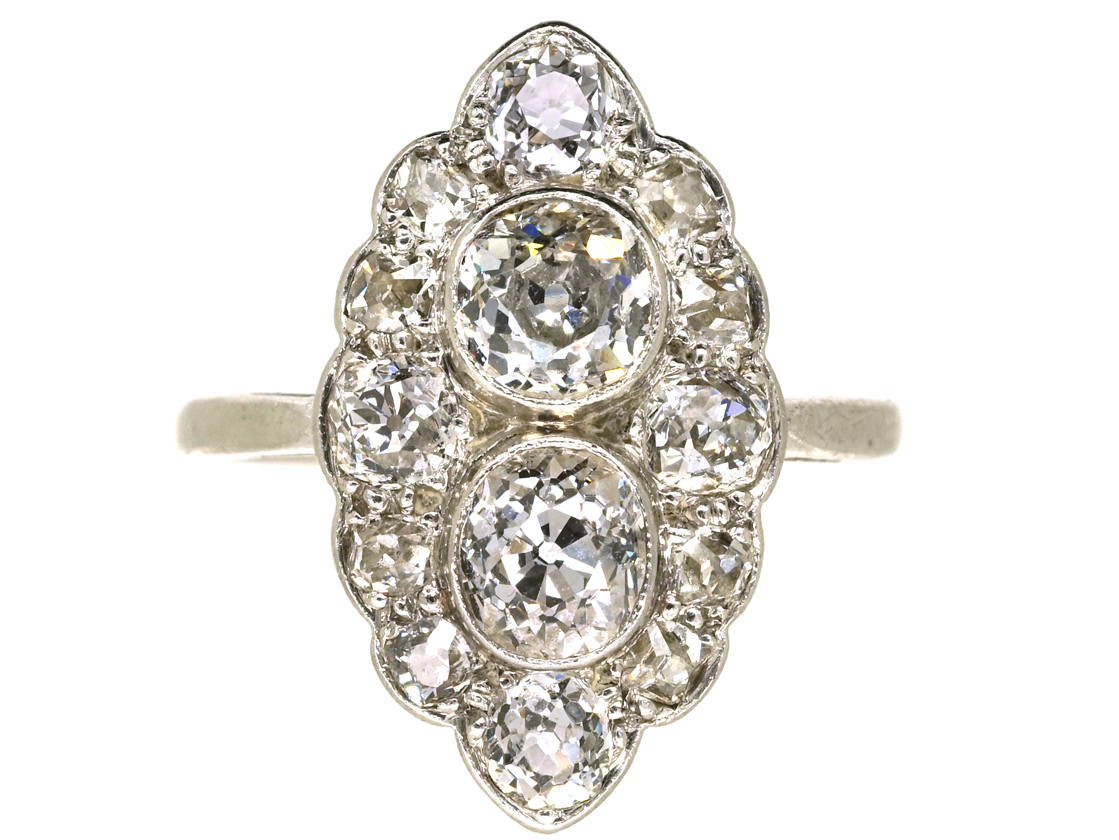 Art Deco Platinum Diamond Marquise Cluster Ring (596K) The Antique