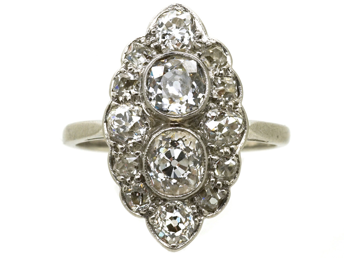 Art Deco Platinum Diamond Marquise Cluster Ring (596K) | The Antique ...