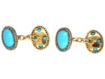 Edwardian 18ct Gold, Turquoise & Rose Diamond Cufflinks