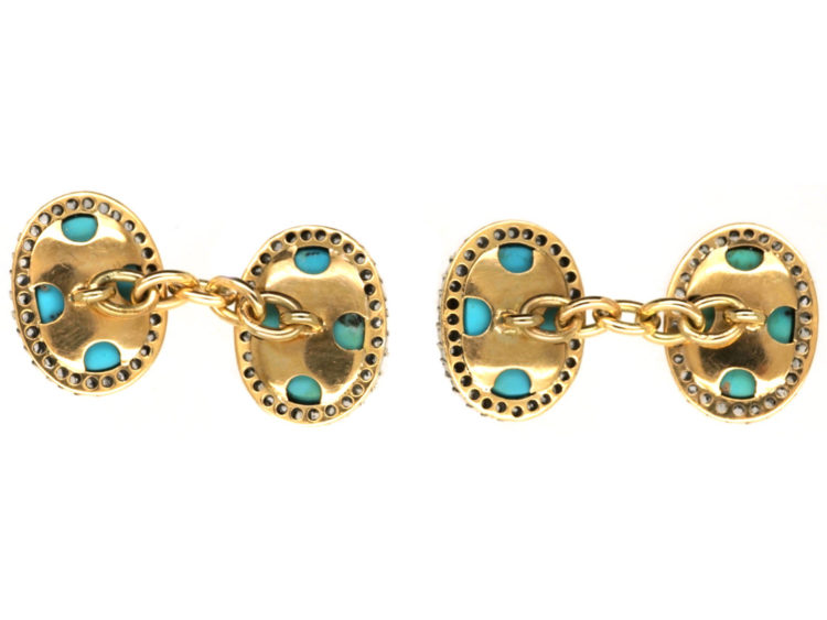 Edwardian 18ct Gold, Turquoise & Rose Diamond Cufflinks
