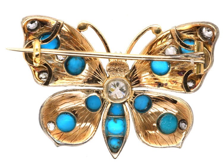 18ct Gold Diamond & Turquoise & Ruby Butterfly Brooch