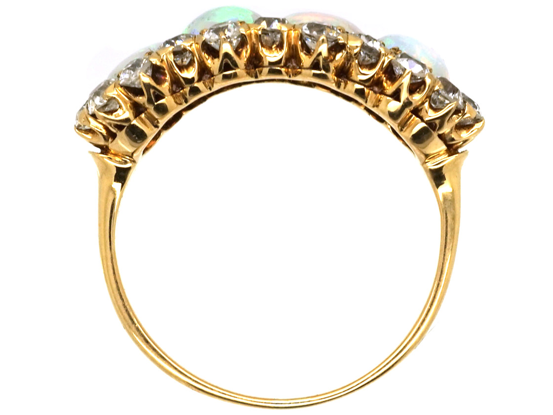 Edwardian 18ct Gold, Four Stone Opal & Diamond Ring (586K) | The ...