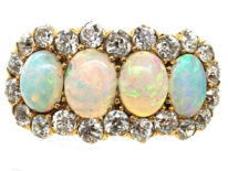 Edwardian 18ct Gold, Four Stone Opal & Diamond Ring