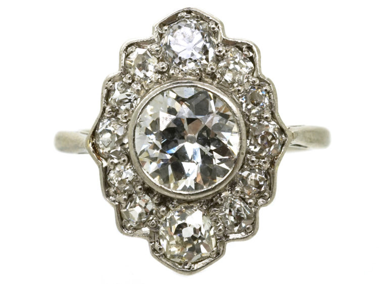 Art Deco Platinum & Diamond Oval Cluster Ring