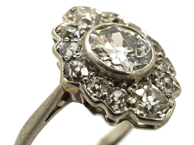 Art Deco Platinum & Diamond Oval Cluster Ring