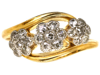 Edwardian 18ct Gold & Platinum Triple Cluster Diamond Ring