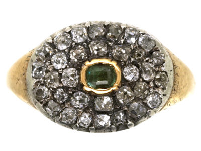 Georgian Diamond & Emerald Oval Cluster Ring