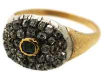 Georgian Diamond & Emerald Oval Cluster Ring
