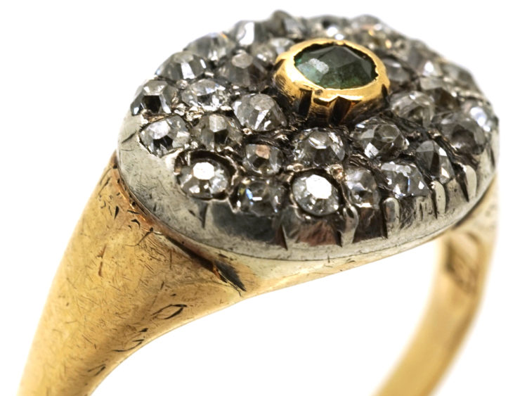 Georgian Diamond & Emerald Oval Cluster Ring