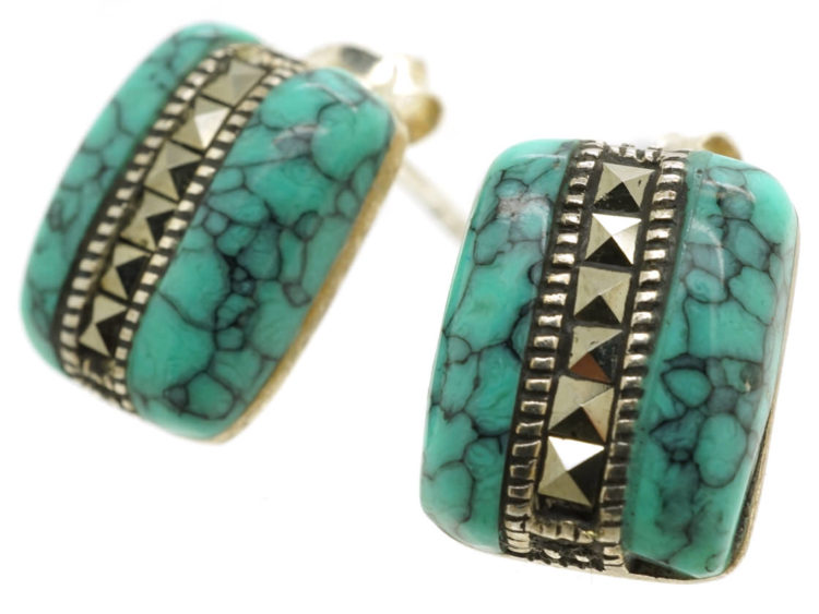 Silver Turquoise & Marcasite Earrings