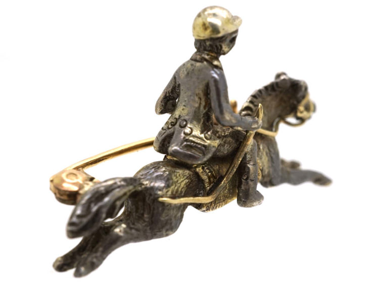 Victorian Silver & Gold Horse & Jockey Brooch