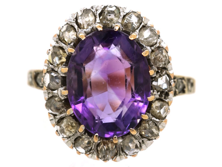 Edwardian Amethyst & Rose Diamond Oval Cluster Ring