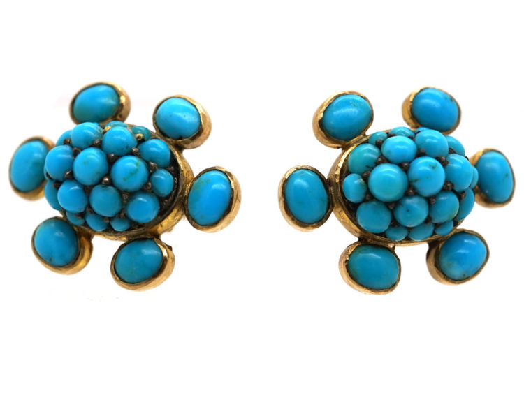 Edwardian Gold & Turquoise Cluster Earrings