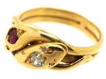 Victorian 18ct Gold Snake Ring Set With a Ruby & a Diamond