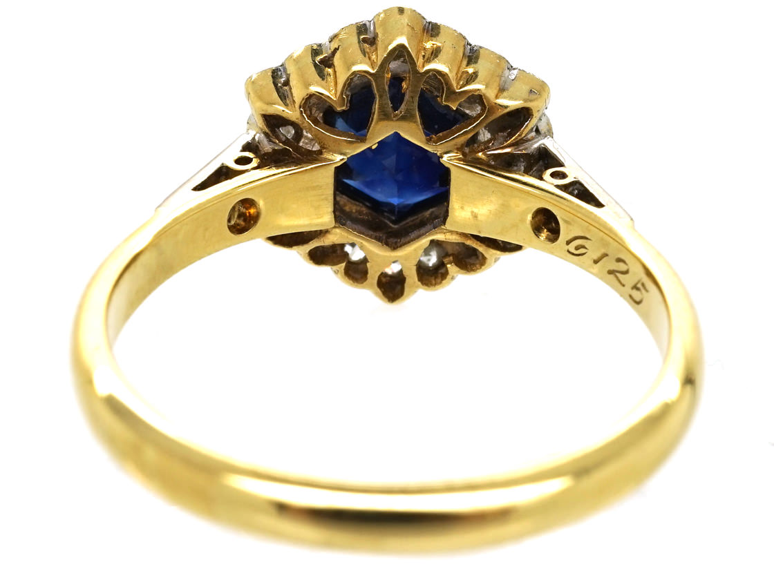Art Deco 18ct Gold, Platinum Sapphire & Diamond Hexagonal Ring (608K ...