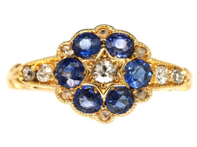 Edwardian 18ct Gold, Sapphire & Diamond Cluster Ring