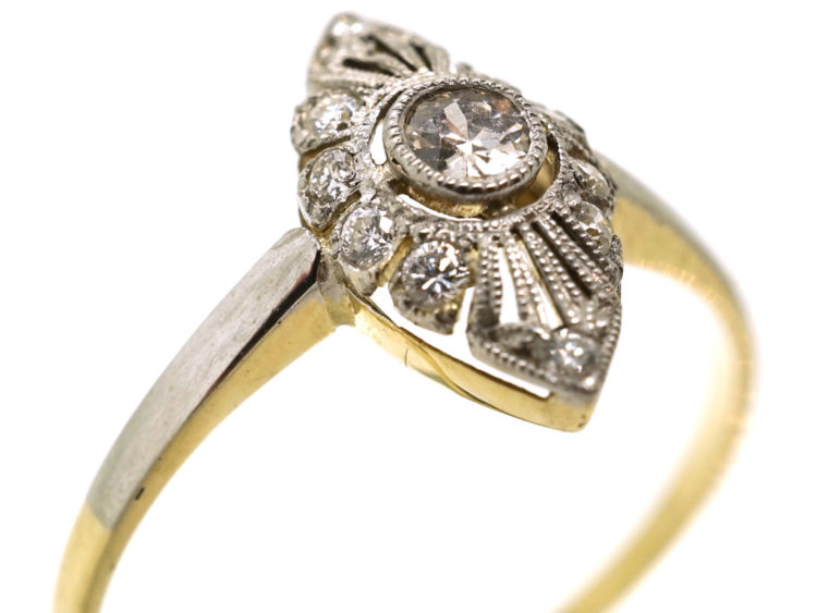 Edwardian 14ct Gold & Platinum, Diamond Set Marquise Ring