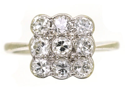 Art Deco 18ct Gold, Platinum & Diamond Square Ring