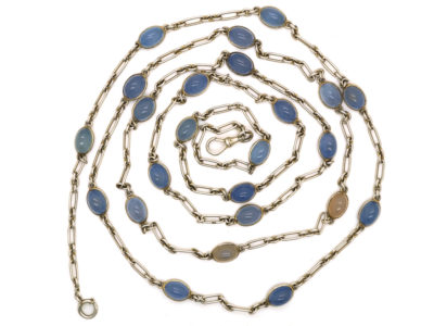 Russian Silver Long Guard Chain Set With Chalcedony