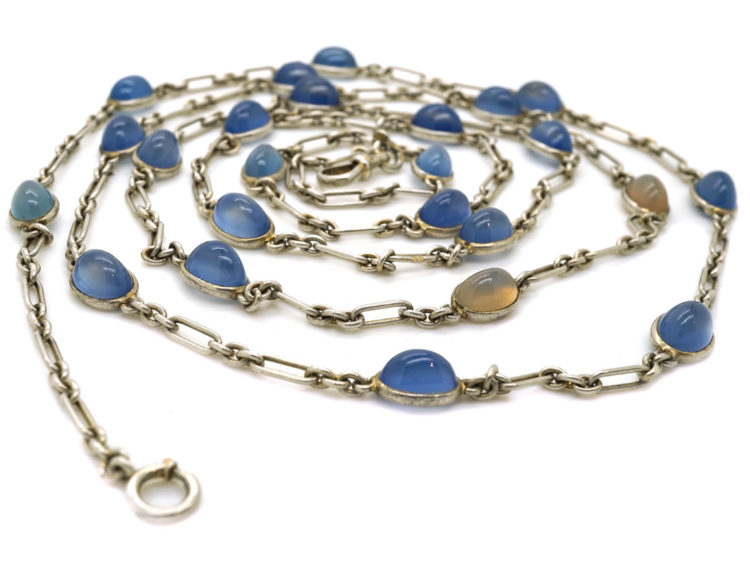 Russian Silver Long Guard Chain Set With Chalcedony