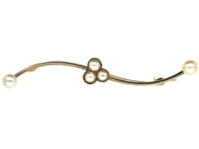 Edwardian 15ct Gold & Platinum Brooch Set With Natural Pearls