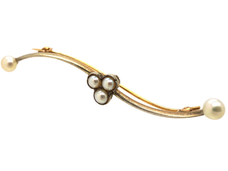 Edwardian 15ct Gold & Platinum Brooch Set With Natural Pearls