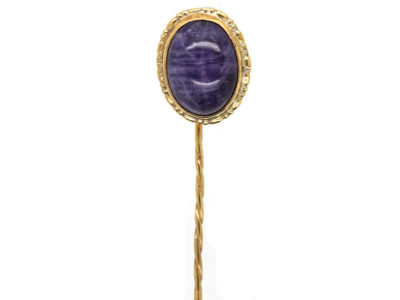 Edwardian 9ct Gold & Cabochon Amethyst Tie Pin